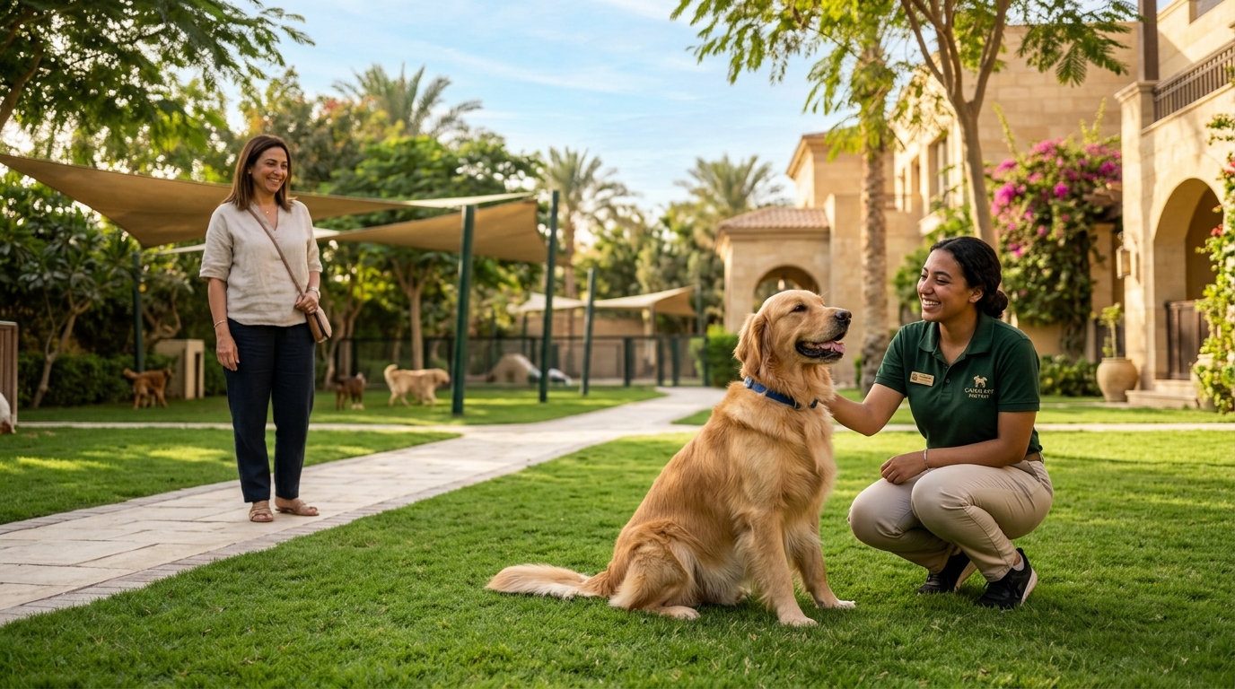 Happy dog enjoying a professional boarding facility in Cairo