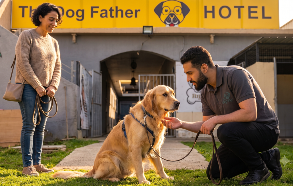 Dog adjusting to a new boarding environment with professional care